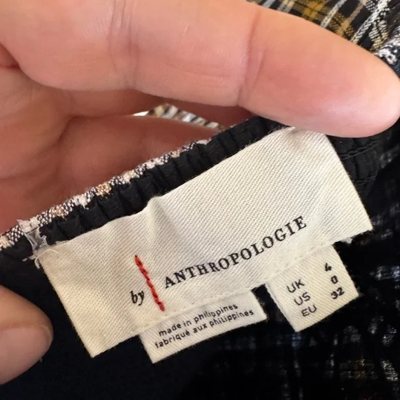 By Anthropologie Embroidered Plaid Jumpsuit Size 0 - Picture 9 of 12